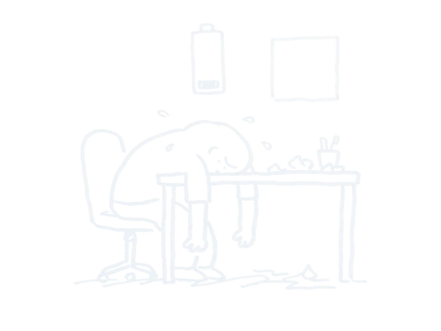 Line drawing of an exhausted leader slumped over a desk mid-week
