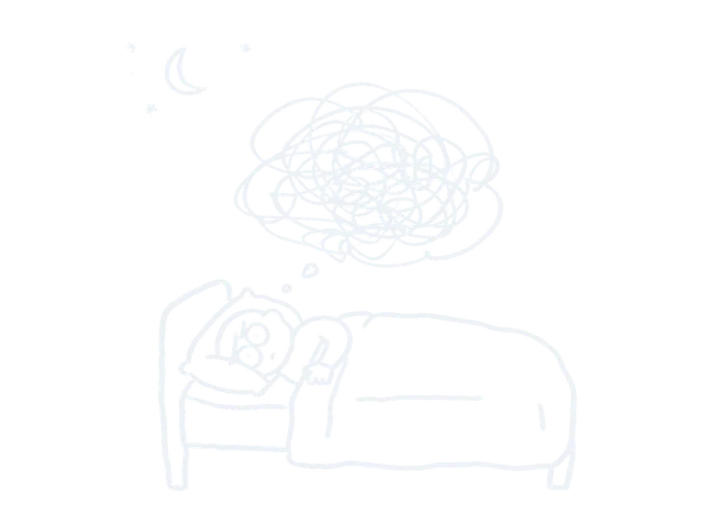 Line drawing of a person lying in bed, tired after a night of poor sleep